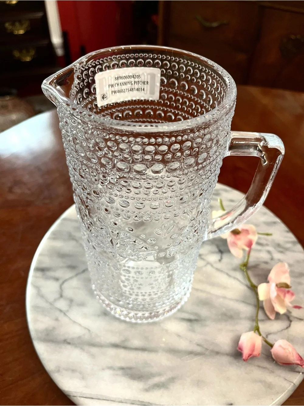 NWT The Pioneer Woman Channing Clear Glass Pitcher 35oz Vintage Hobnail Floral